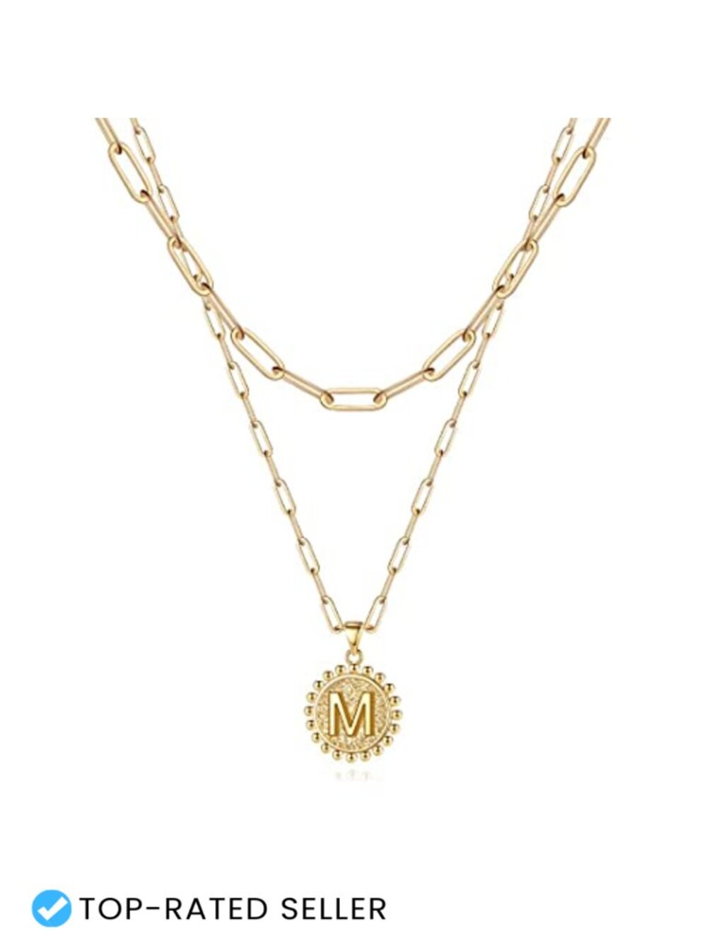 14K Gold Plated Initial Necklace for Women Layered Paperclip Chain Choker